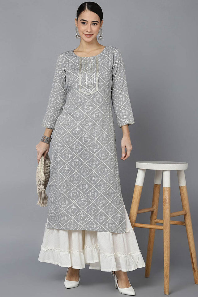 Grey Rayon Round Neck Kurti
