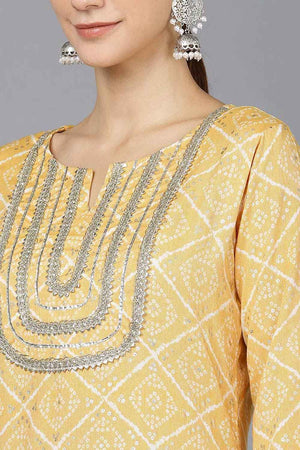 Yellow Rayon Round Neck Kurti
