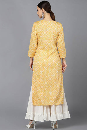 Yellow Rayon Round Neck Kurti