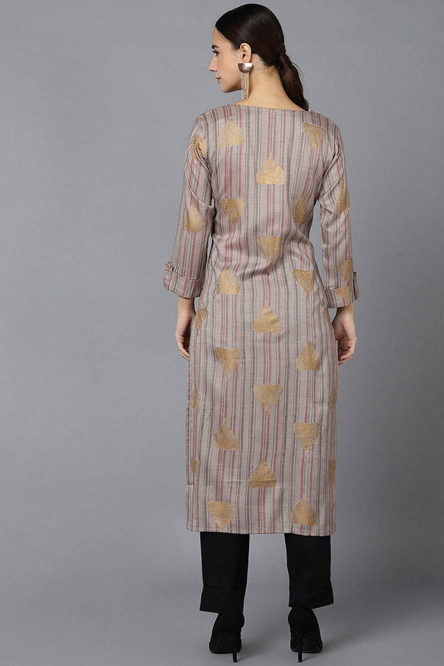 Grey Cotton Keyhole Neck Kurti