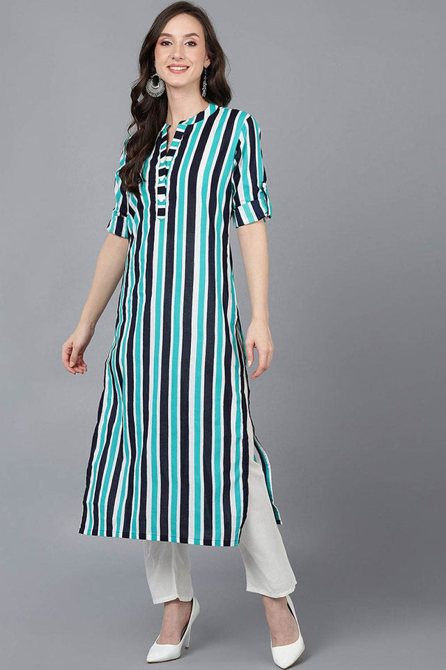 Multi-Color Cotton Mandarin Collar Kurti
