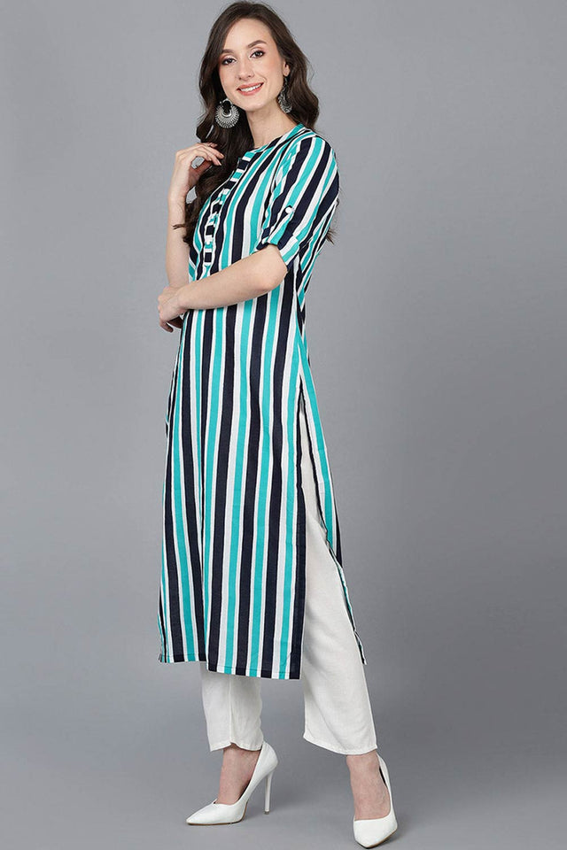Multi-Color Cotton Mandarin Collar Kurti