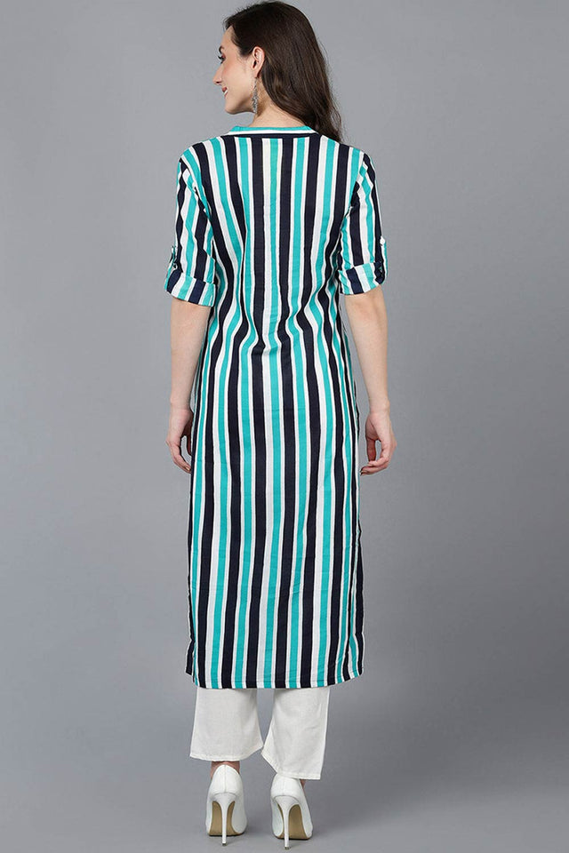 Multi-Color Cotton Mandarin Collar Kurti