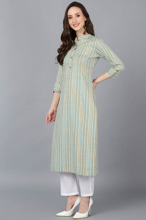 Green Cotton Mandarin Collar Kurti