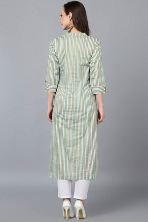 Green Cotton Mandarin Collar Kurti