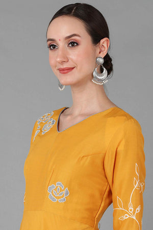 Yellow Silk Blend V Neck Kurti