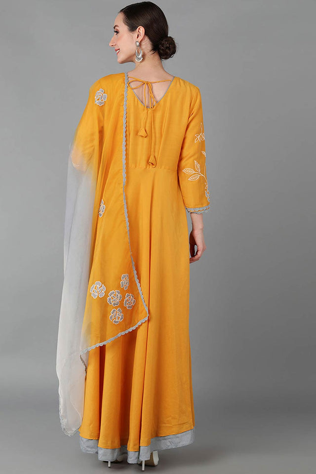 Yellow Silk Blend V Neck Kurti