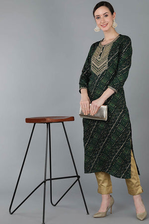 Green Rayon Round Neck Kurti