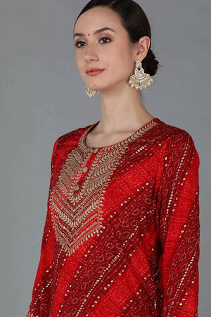 Red Rayon Round Neck Kurti