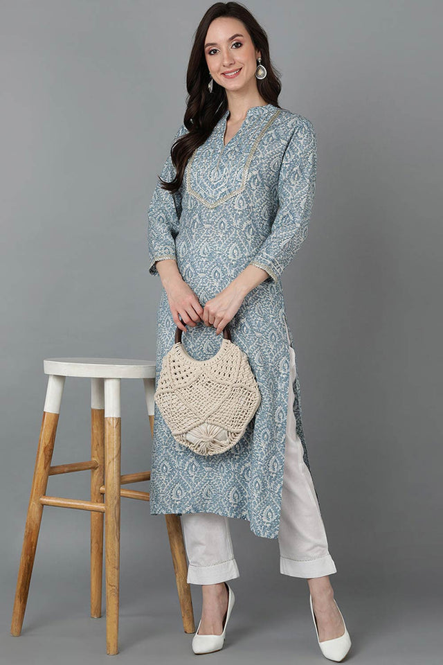 Grey Silk Blend Mandarin Collar Kurti