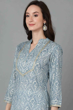 Grey Silk Blend Mandarin Collar Kurti