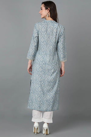 Grey Silk Blend Mandarin Collar Kurti