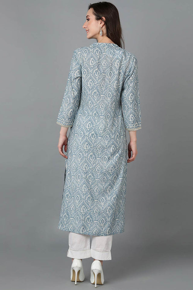 Grey Silk Blend Mandarin Collar Kurti