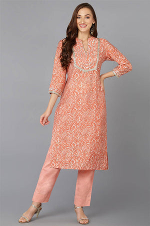 Pink Chanderi Abstract Print Straight Kurti