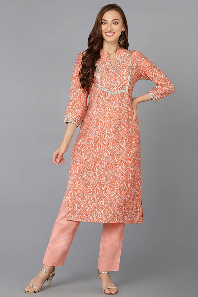 Pink Chanderi Abstract Print Straight Kurti