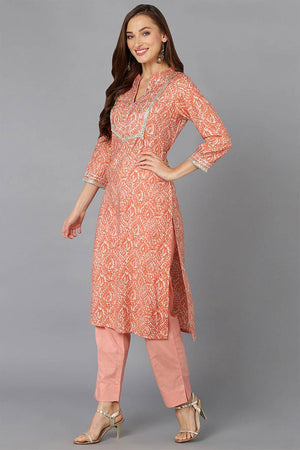 Pink Chanderi Abstract Print Straight Kurti