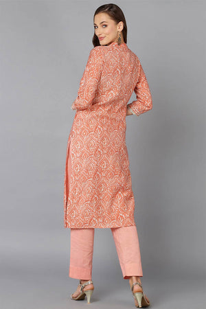 Pink Chanderi Abstract Print Straight Kurti