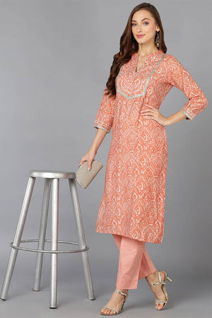 Pink Chanderi Abstract Print Straight Kurti