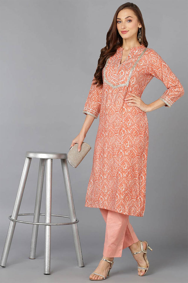 Pink Chanderi Abstract Print Straight Kurti