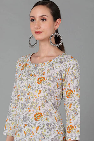 Grey Cotton Round Neck Kurti