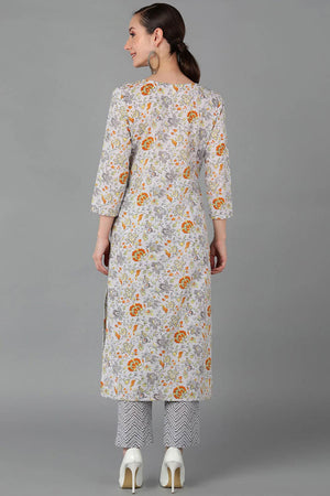 Grey Cotton Round Neck Kurti