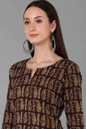 Red Cotton V Neck Kurti