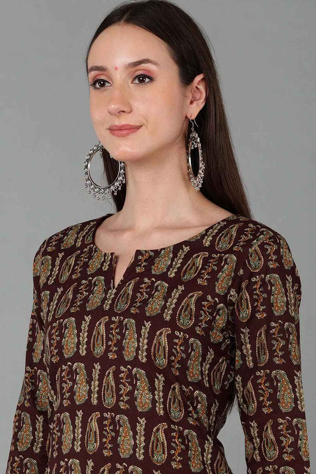 Red Cotton V Neck Kurti