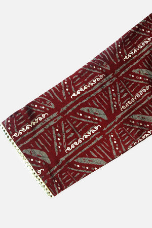 Red Silk Blend Embroidered Round Neck Kurti