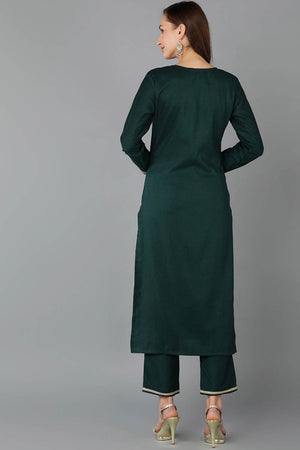 Green Silk Blend Round Neck Kurti