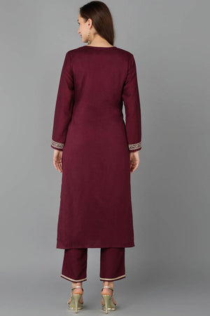 Red Silk Blend Round Neck Kurti
