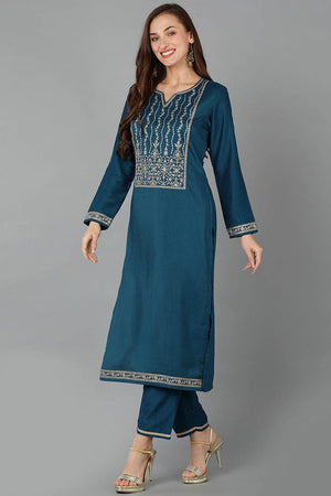 Green Silk Blend V Neck Kurti