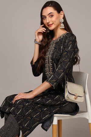 Blue Rayon Round Neck Kurti