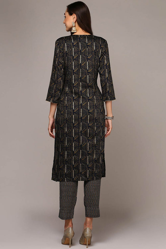 Blue Rayon Round Neck Kurti