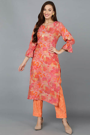 Pink Silk Blend Round Neck Kurti