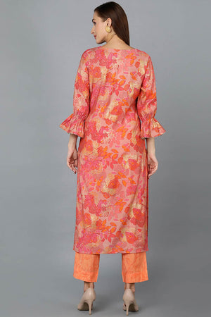 Pink Silk Blend Round Neck Kurti