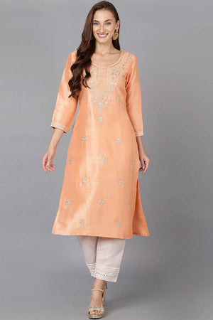 Pink Silk Blend Round Neck Kurti