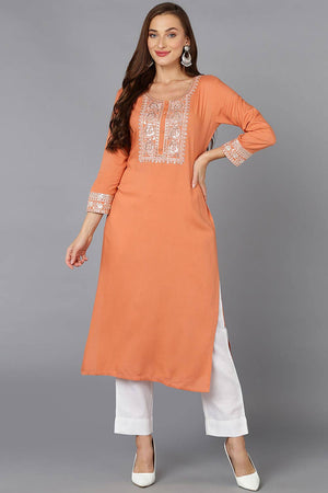 pink Rayon Floral Print Round Neck Kurti