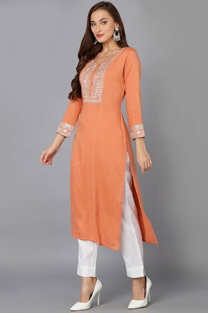 pink Rayon Floral Print Round Neck Kurti