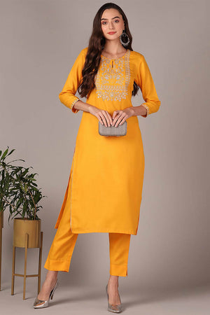 Yellow Cotton Floral Straight Kurti
