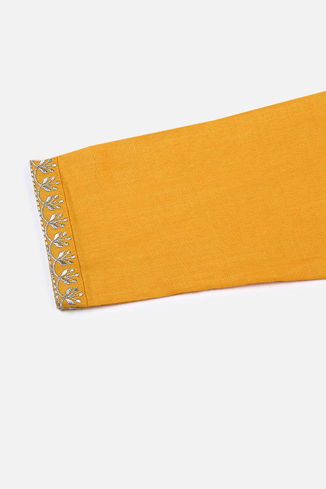 Yellow Cotton Floral Straight Kurti