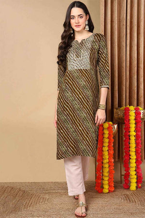 Green Rayon Leheriya Straight Kurti