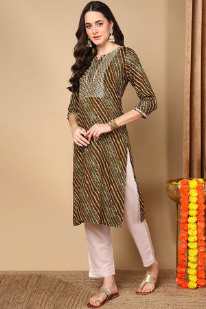 Green Rayon Leheriya Straight Kurti