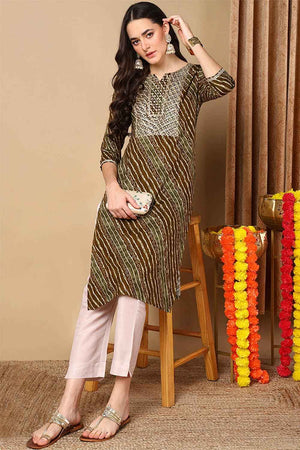 Green Rayon Leheriya Straight Kurti