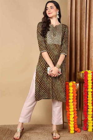Green Rayon Leheriya Straight Kurti
