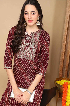 Purple Rayon Leheriya Straight Kurti