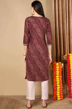 Purple Rayon Leheriya Straight Kurti