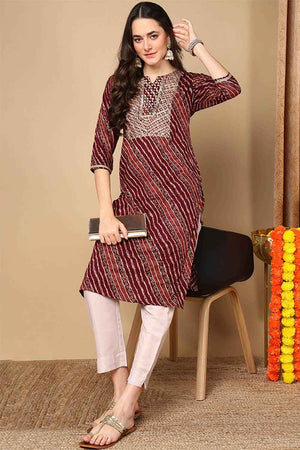 Purple Rayon Leheriya Straight Kurti