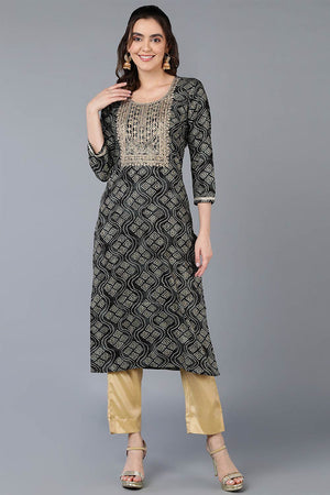 Black Rayon Bandhani Round Neck Kurti