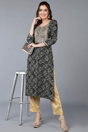 Black Rayon Bandhani Round Neck Kurti