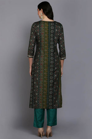 Green Rayon Embroidered Round Neck Kurti